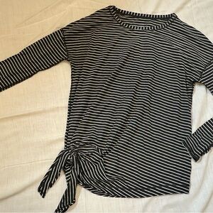 lululemon athletica Black and White Striped Long Sleeve side tie Top